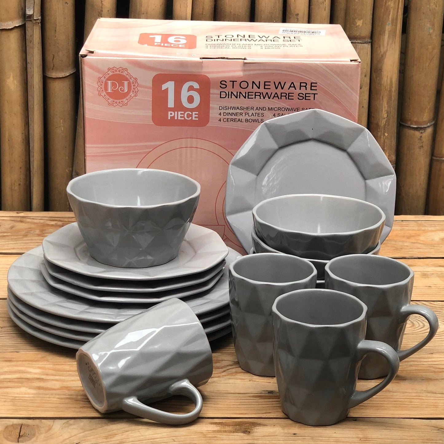 Arte16pcs Set Stoneware(4pcsDinner 10.75inch,4pcsSalad 8inch,4 pcs Bowl 5.75x3inch & 4pcsMug390 ml)