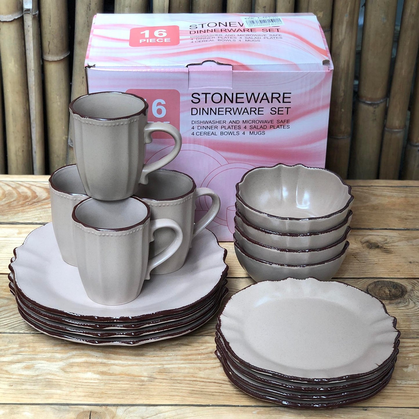 Camille 16pcs Set Stoneware(4pcsDinner 11inch,4pcs8.25inch,4pcs Bowl 6.25x3.5inch & 4pcsMug500 ml)