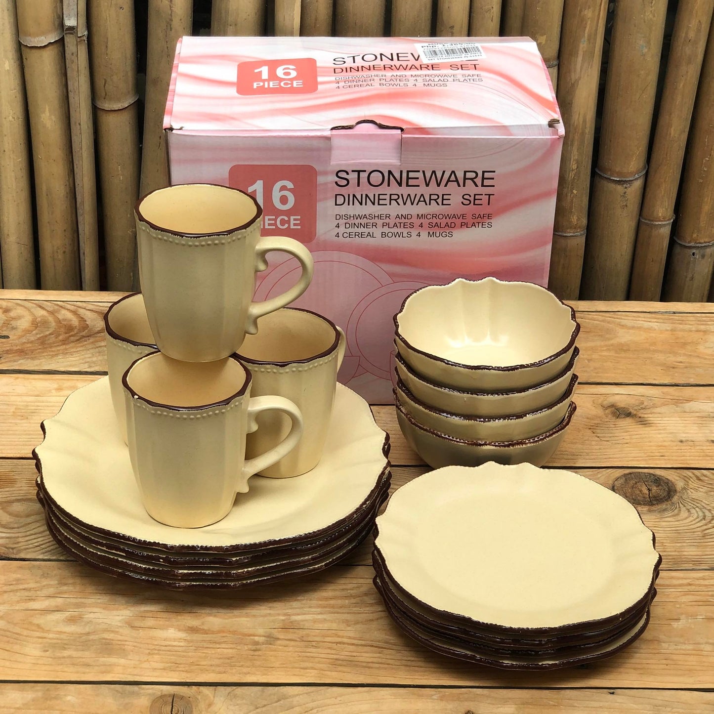 Camille 16pcs Set Stoneware(4pcsDinner 11inch,4pcs8.25inch,4pcs Bowl 6.25x3.5inch & 4pcsMug500 ml)