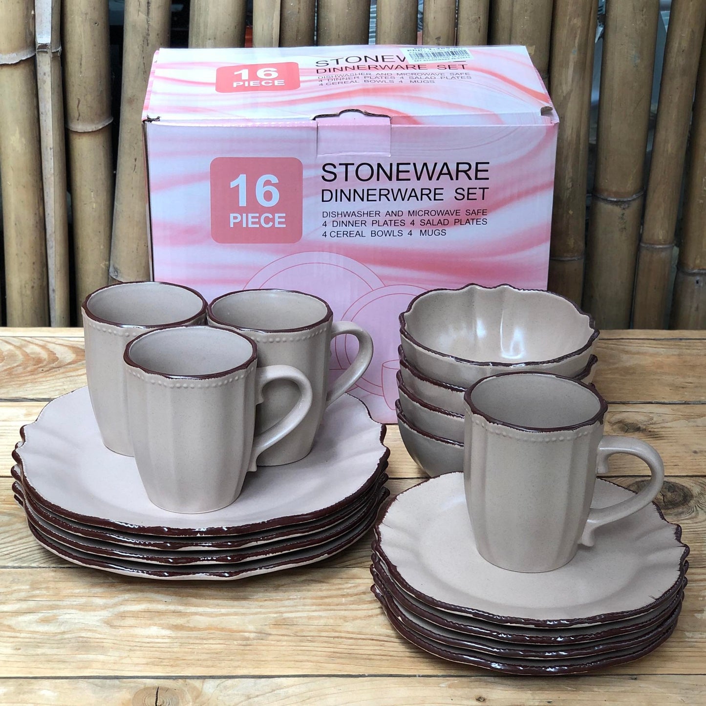 Camille 16pcs Set Stoneware(4pcsDinner 11inch,4pcs8.25inch,4pcs Bowl 6.25x3.5inch & 4pcsMug500 ml)